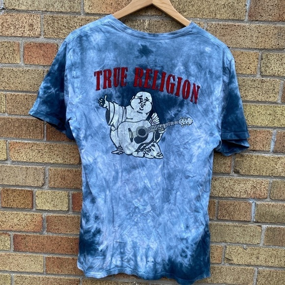 Tie Dyed True Religion Jeans T Shirt Blue Large - Picture 6 of 8
